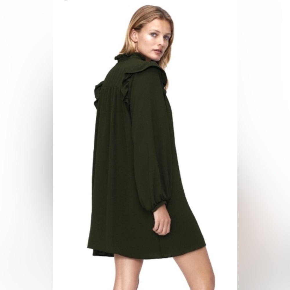 ZARA Women’s Olive Green Ruffle High  Neck Mini Dress Size M - Picture 2 of 7